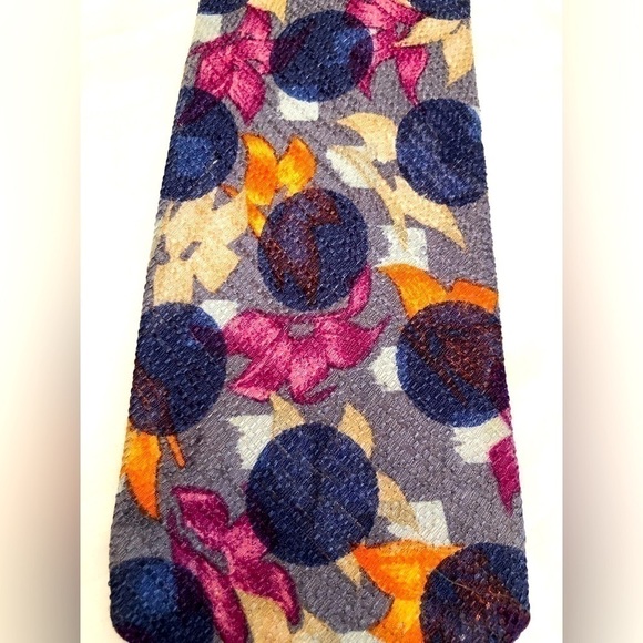 UNGARO Paris Purple Blue Circles Pink Orange Cream Flowers Silk Tie Necktie - Picture 3 of 16